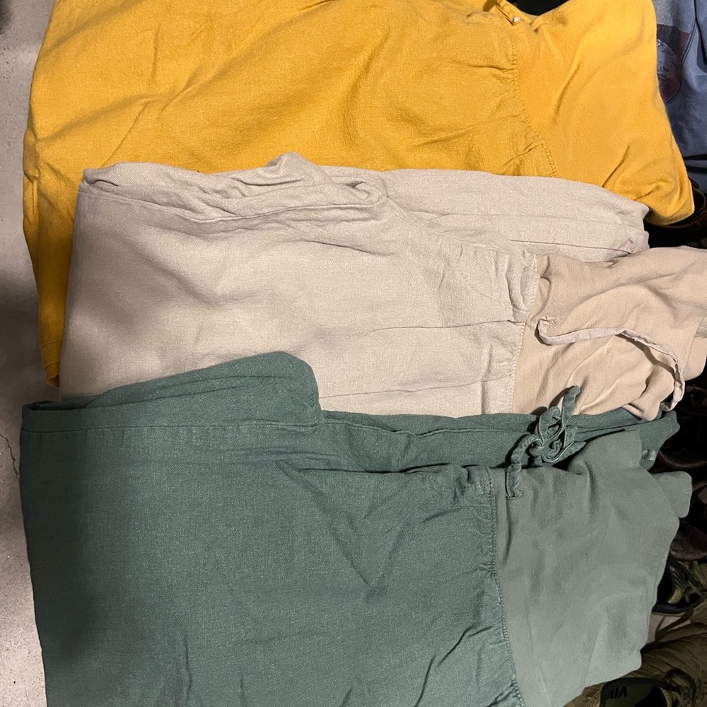 Set of 3 Old Navy MATERNITY comfy foldover linen long wide leg pants